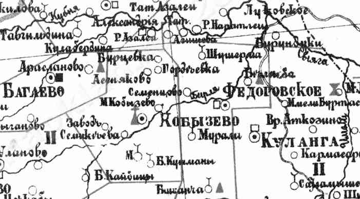 Фрагмент карты из "Атласа уездов Казанской губернии, Свияжский уезд", 1895 г.