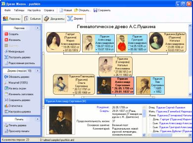 Скриншот генеалогической программы Древо жизни